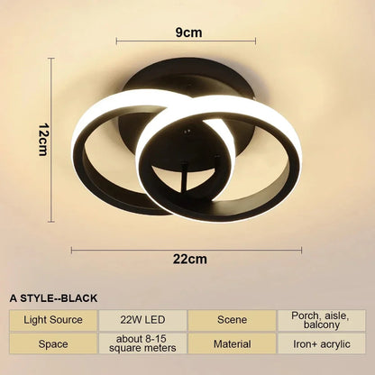 LED Ceiling Lamp Corridor Balcony Black White Indoor Chandelier Ceiling Light for Bedroom Living Room Aisle Decoration 110-220V
